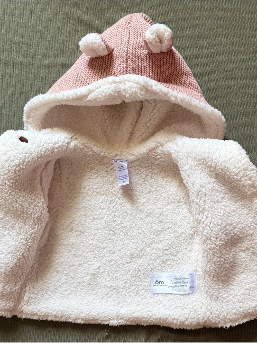 Carter's Pink Hooded Knit Jacket with Sherpa Lining